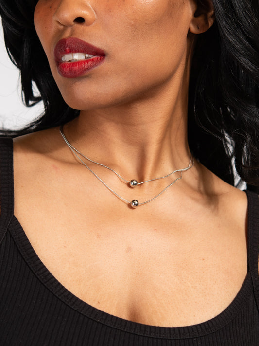 Olivia 2 Layer Ball Necklace Chain | Silver