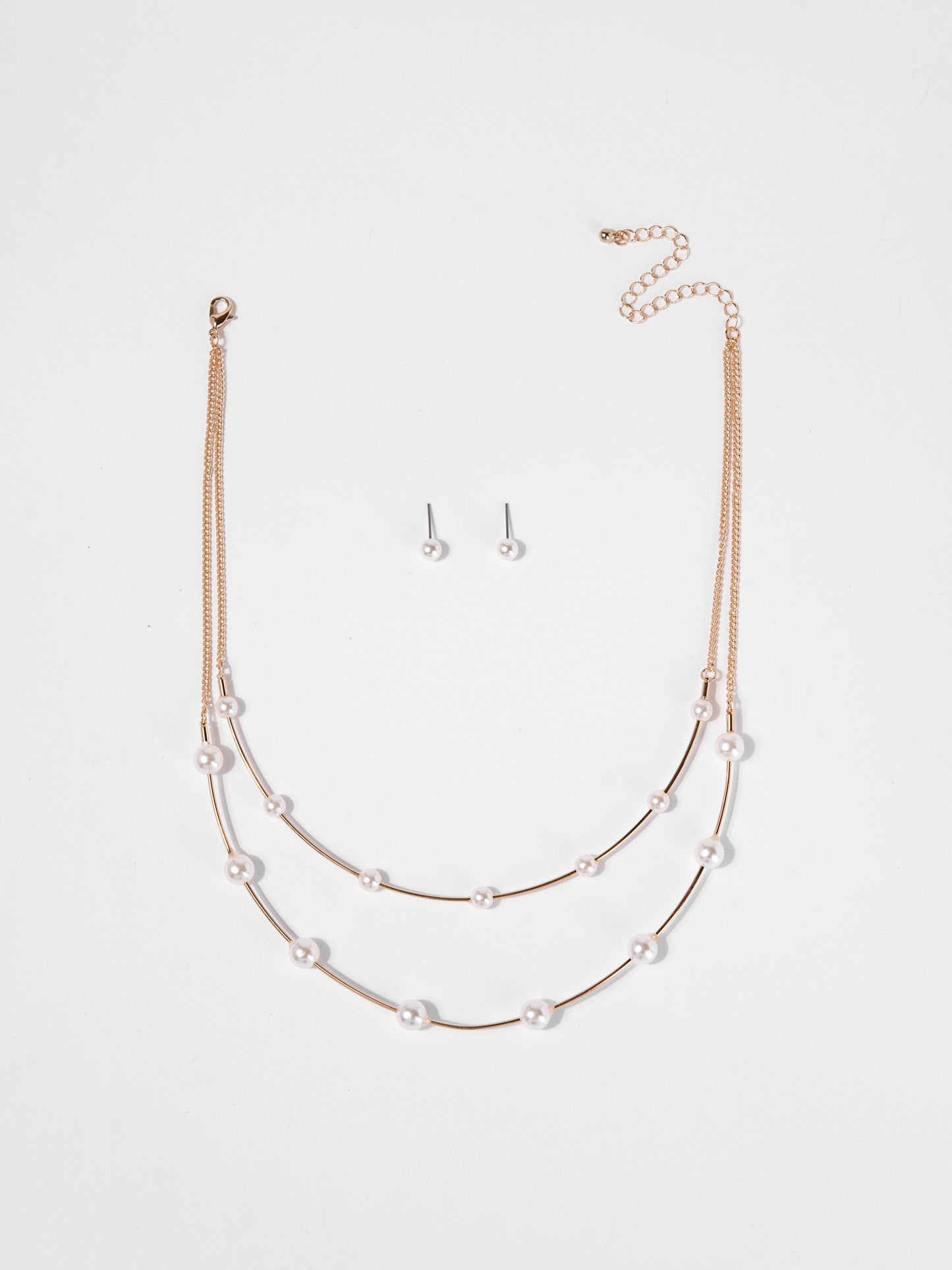 Rosalie Double Layer Pearl Station Necklace | Gold