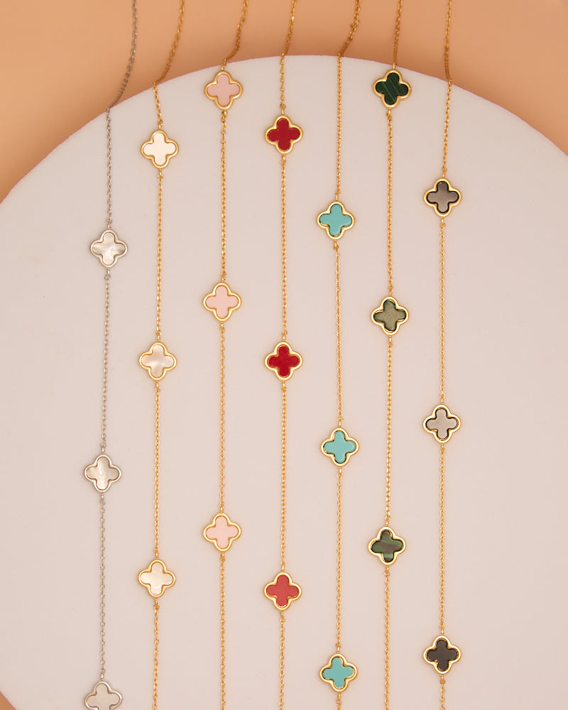 Alice Epoxy Quatrefoil Clover Station Necklace