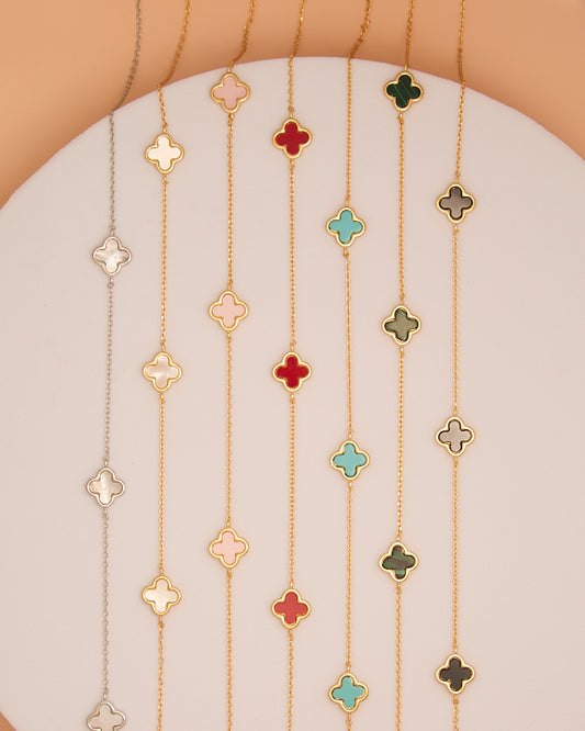 Alice Epoxy Quatrefoil Clover Station Necklace