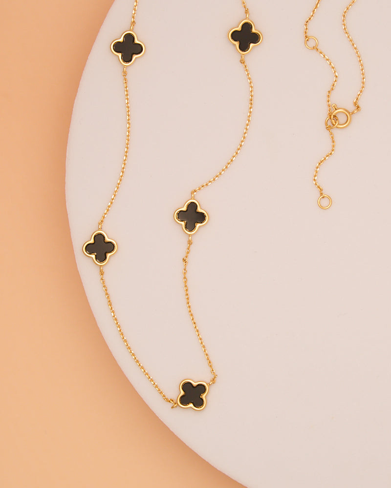 Alice Epoxy Quatrefoil Clover Station Necklace | Black