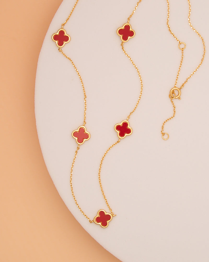 Alice Epoxy Quatrefoil Clover Station Necklace