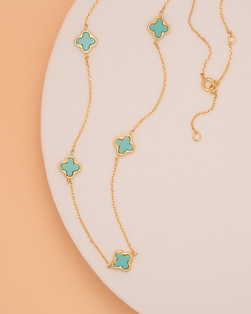 Alice Epoxy Quatrefoil Clover Station Necklace