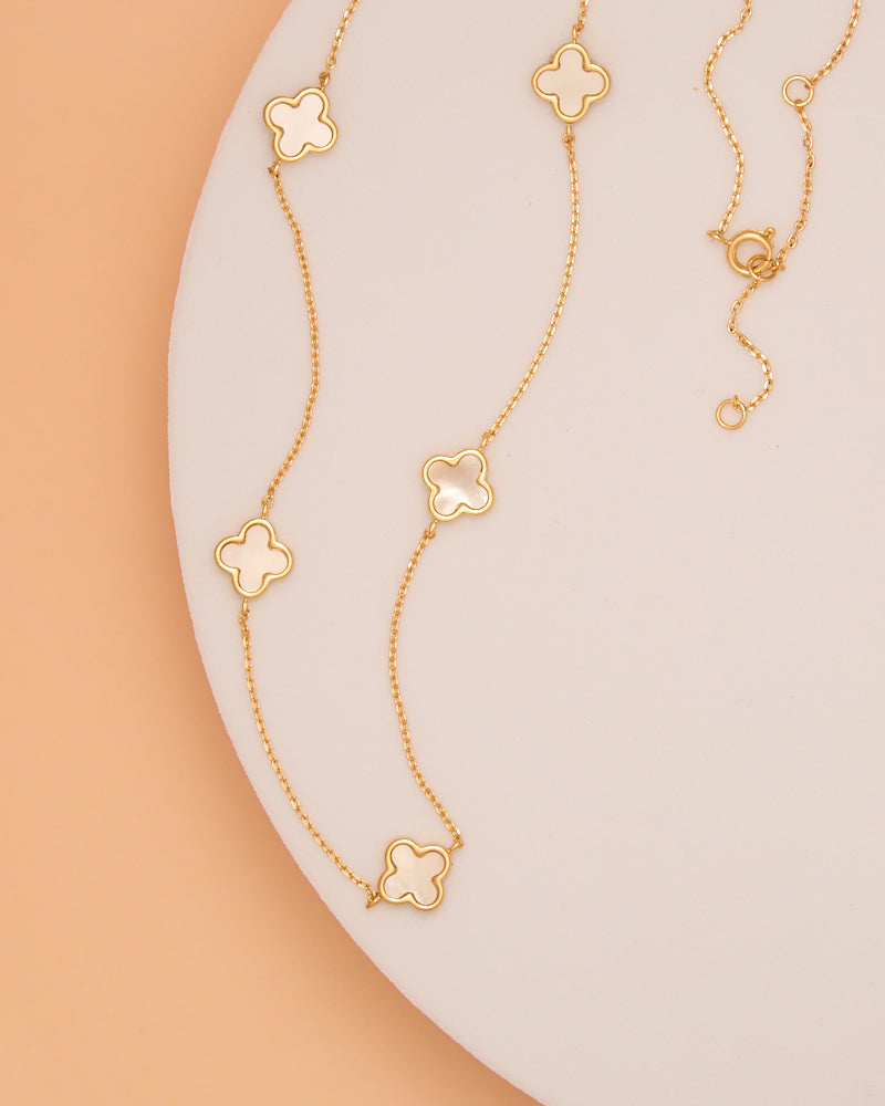 Alice Epoxy Quatrefoil Clover Station Necklace