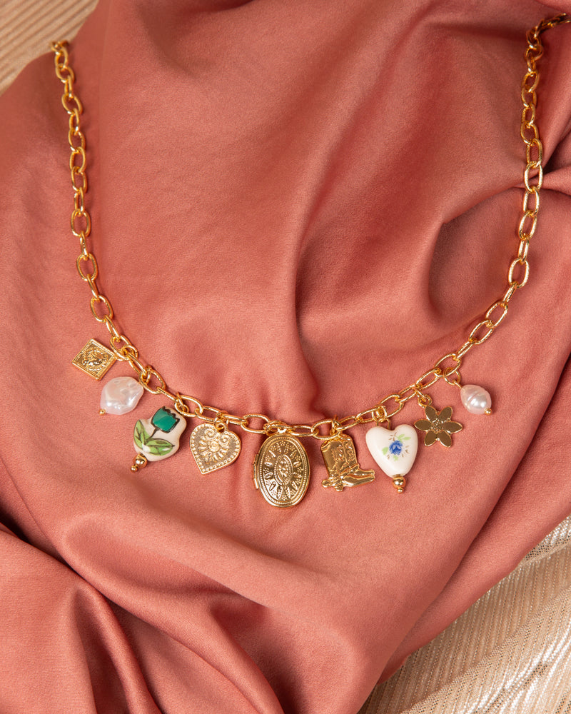 Giana Floral Theme Multi-Charm Necklace | Blue