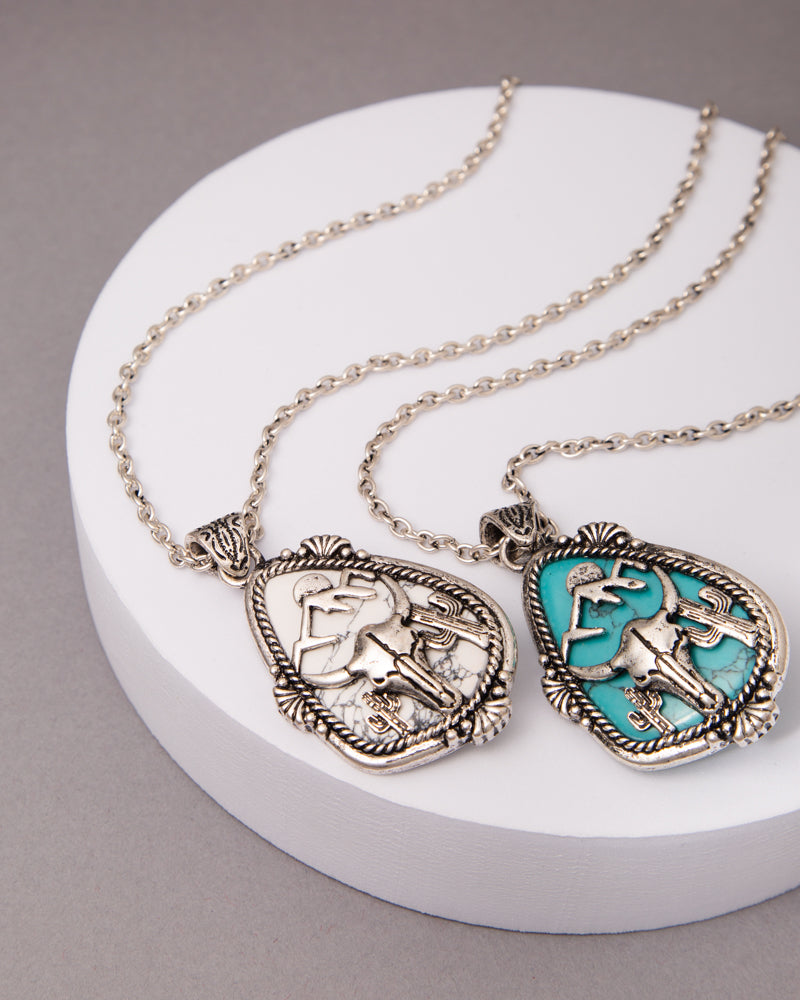 Diana Western Embellished Ox Skull Pendant Necklace