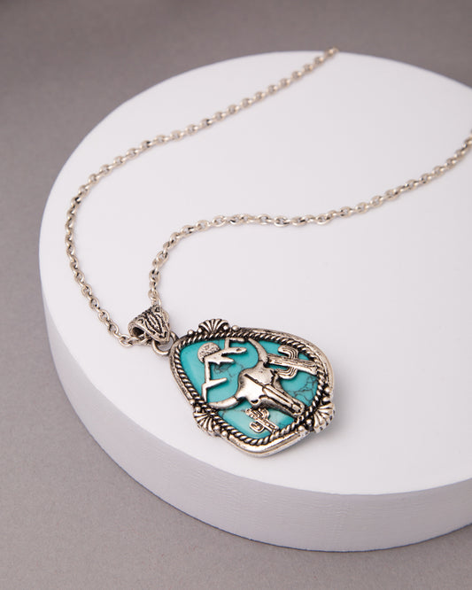 Diana Western Embellished Ox Skull Pendant Necklace | Turquoise