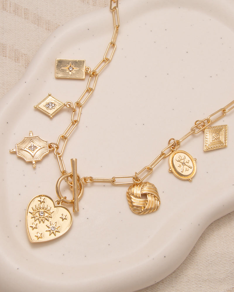 Katherine Compass Heart Theme Multi Charm Necklace