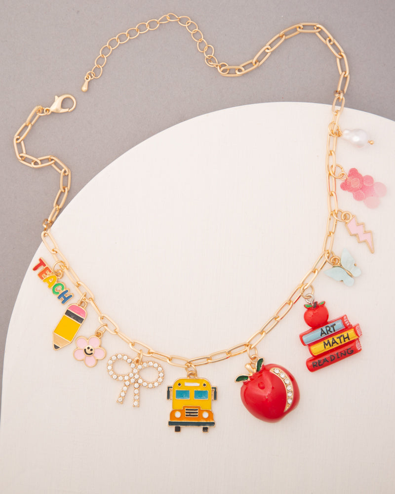 Kate School Theme Jeweled Multi Charm Necklace