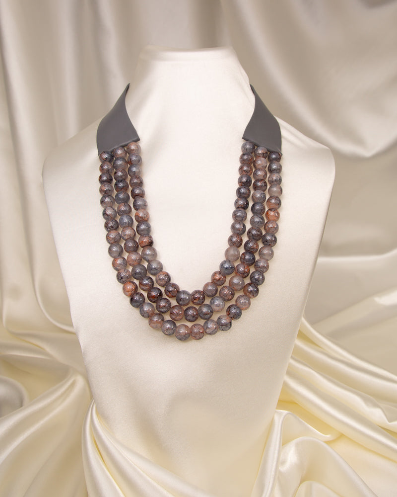 Violet Three-Strand Marbled Pearl Necklace