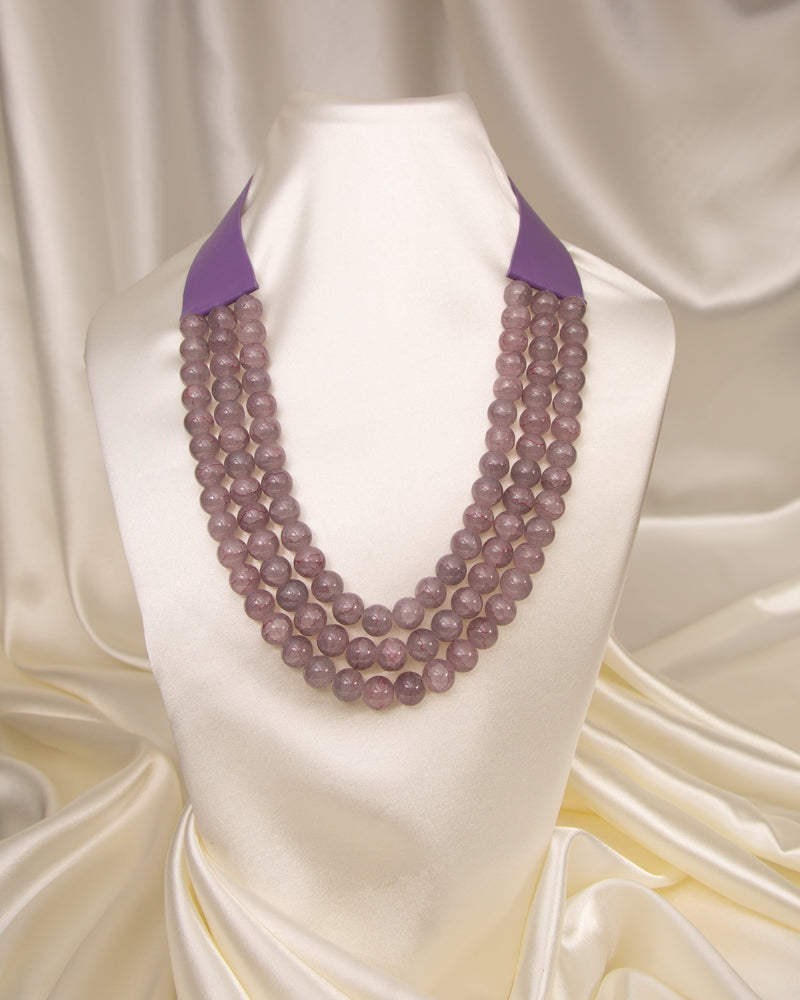 Violet Three-Strand Marbled Pearl Necklace