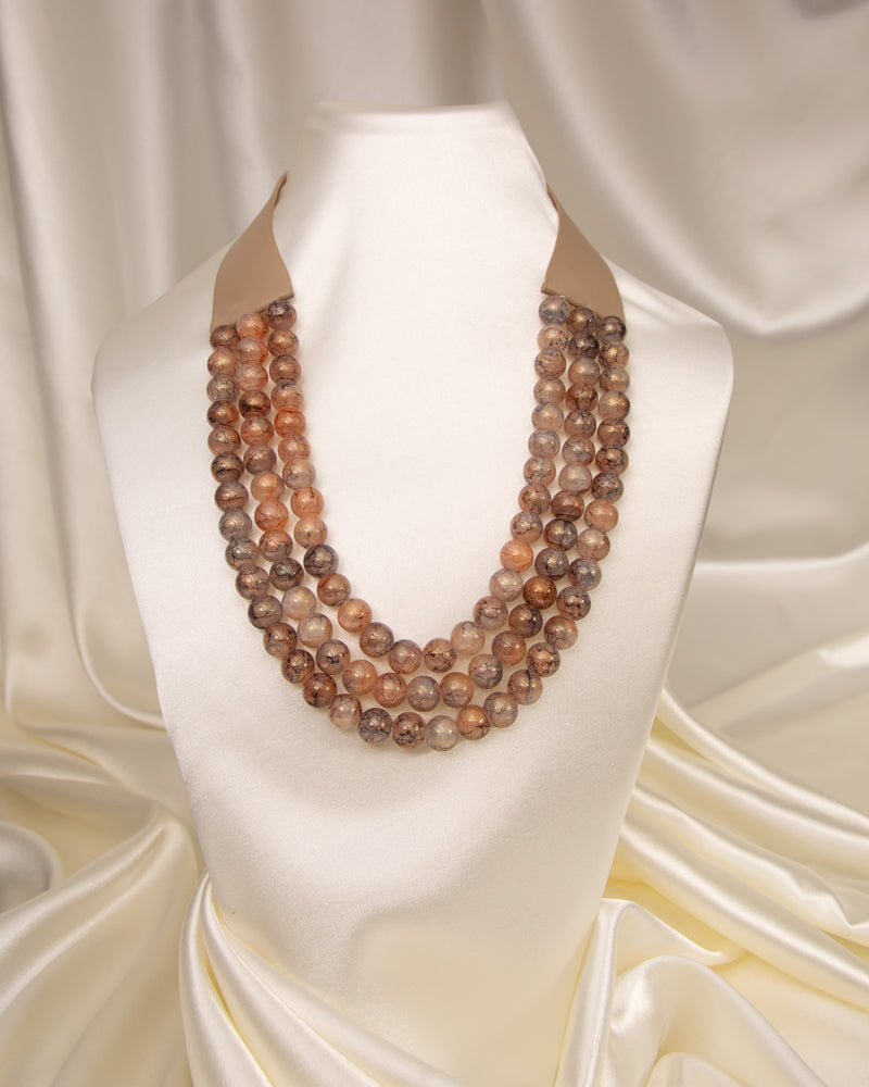 Violet Three-Strand Marbled Pearl Necklace