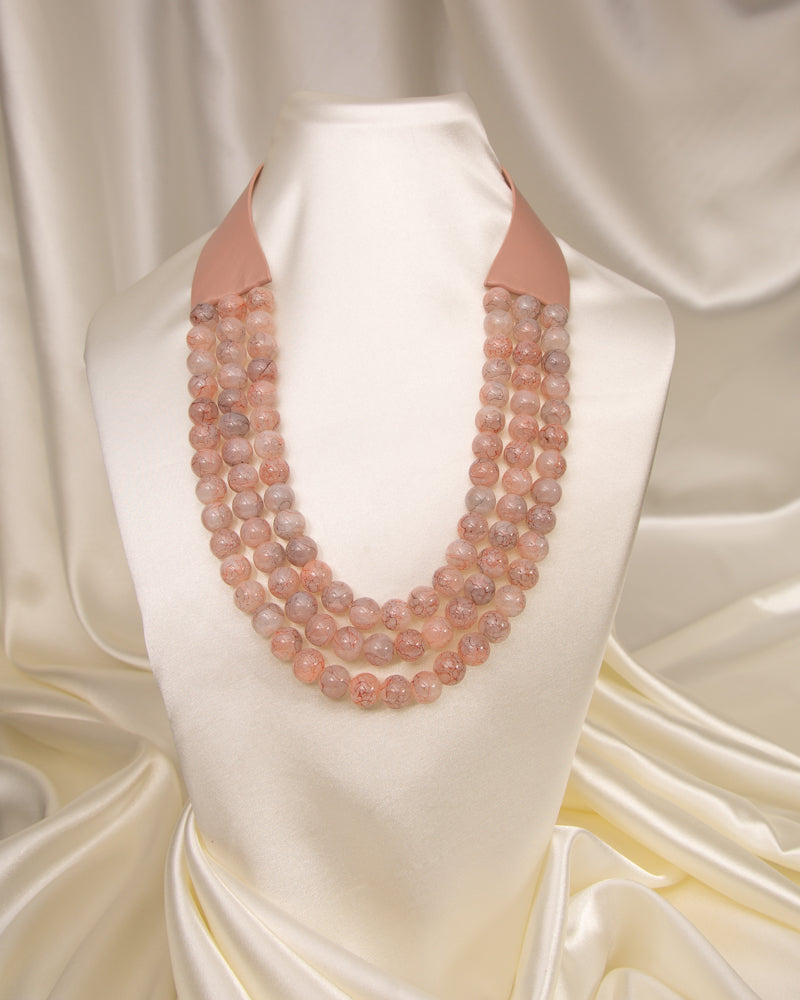 Violet Three-Strand Marbled Pearl Necklace | Light Peach