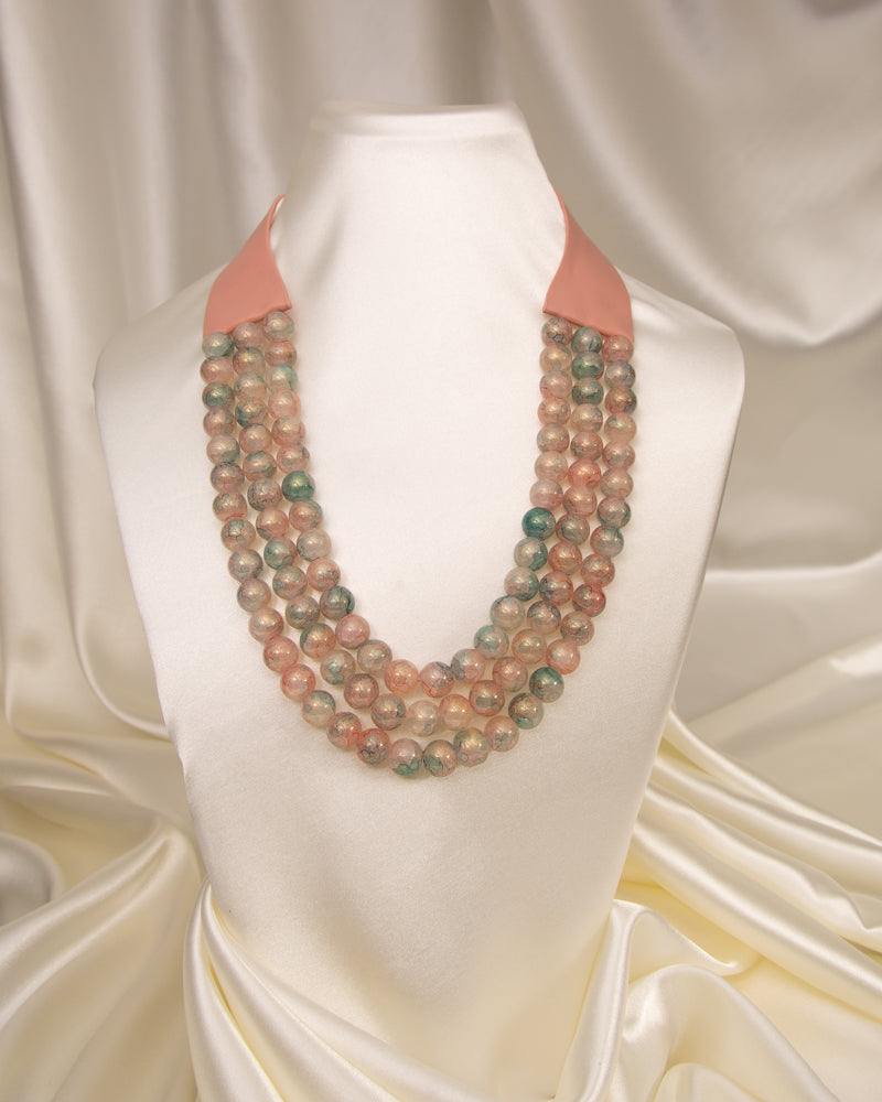 Violet Three-Strand Marbled Pearl Necklace