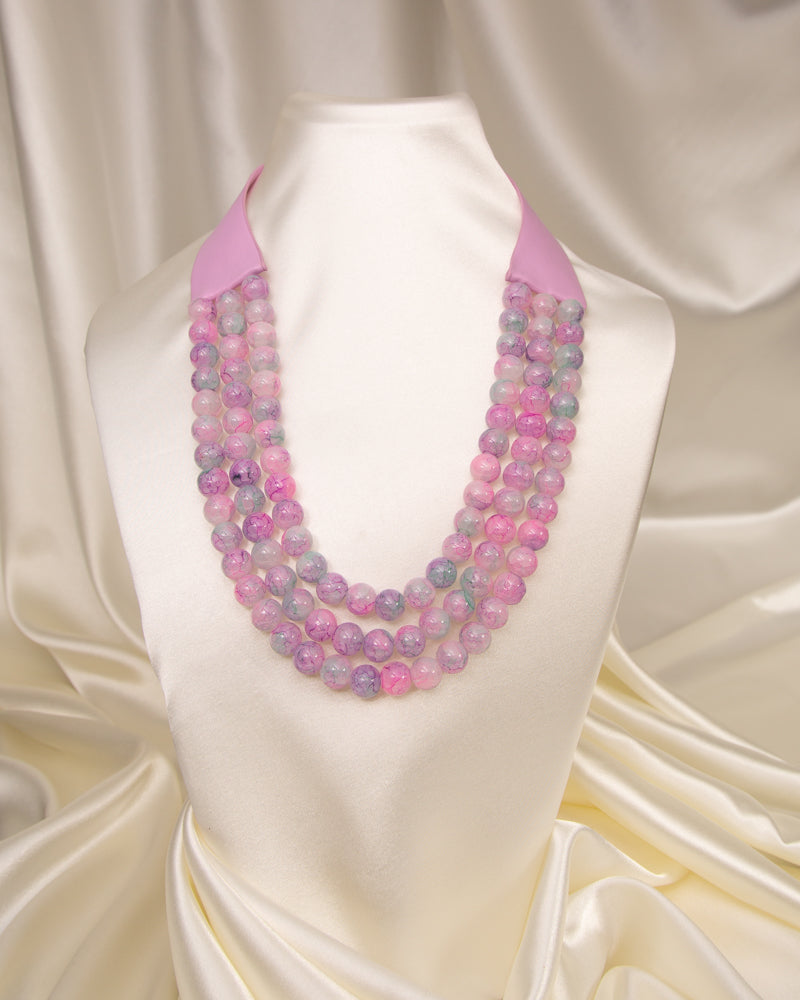 Violet Three-Strand Marbled Pearl Necklace
