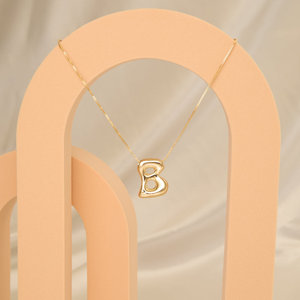 Denise 18k Gold Plated Bubble Letter Necklace | B Gold