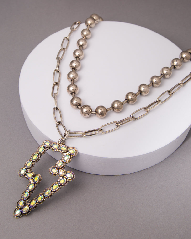 Jane 2-Piece Western Crystal Embellished Lightning Pendant Necklace