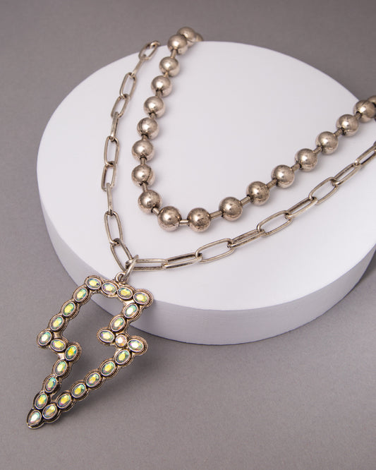 Jane 2-Piece Western Crystal Embellished Lightning Pendant Necklace