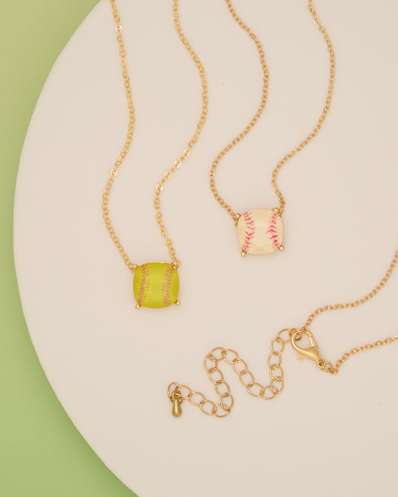 Bianca Gameday Cushion Cut Softball and Baseball Charm Necklace