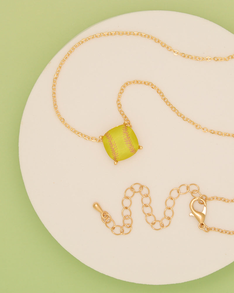 Bianca Gameday Cushion Cut Softball and Baseball Charm Necklace
