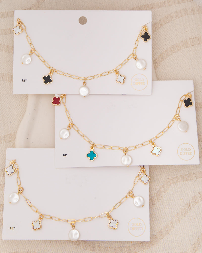 Caroline Bezel Set Colored Enamel Quatrefoil Clover Pendant Necklace