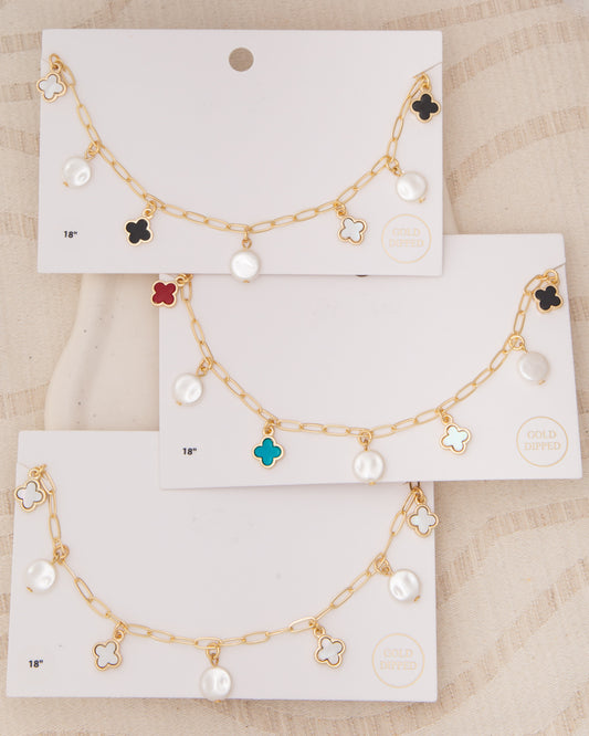 Caroline Bezel Set Colored Enamel Quatrefoil Clover Pendant Necklace