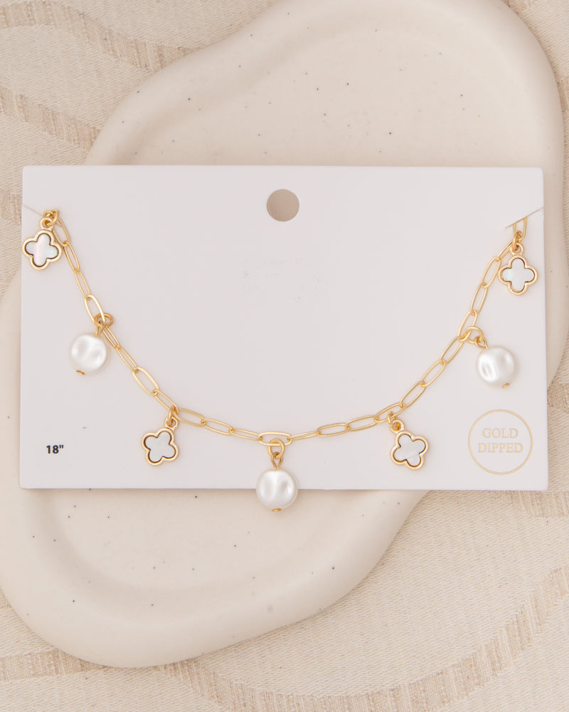 Caroline Bezel Set Colored Enamel Quatrefoil Clover Pendant Necklace