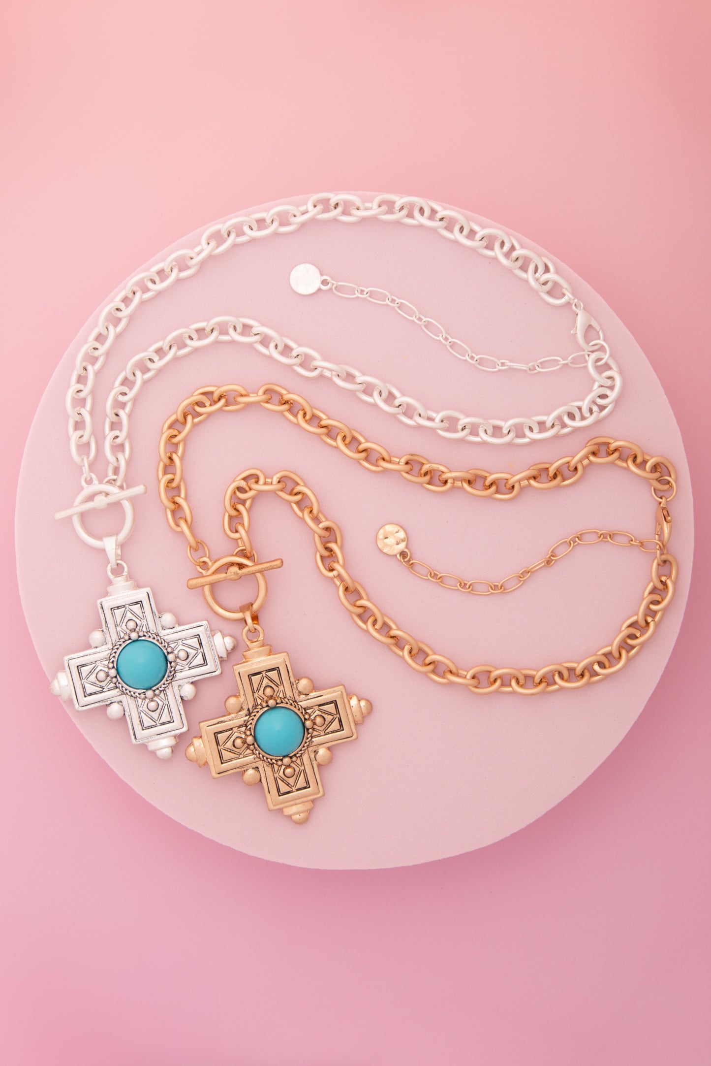 Bree Pearl / Turquoise Embellished Cross Toggle Necklace