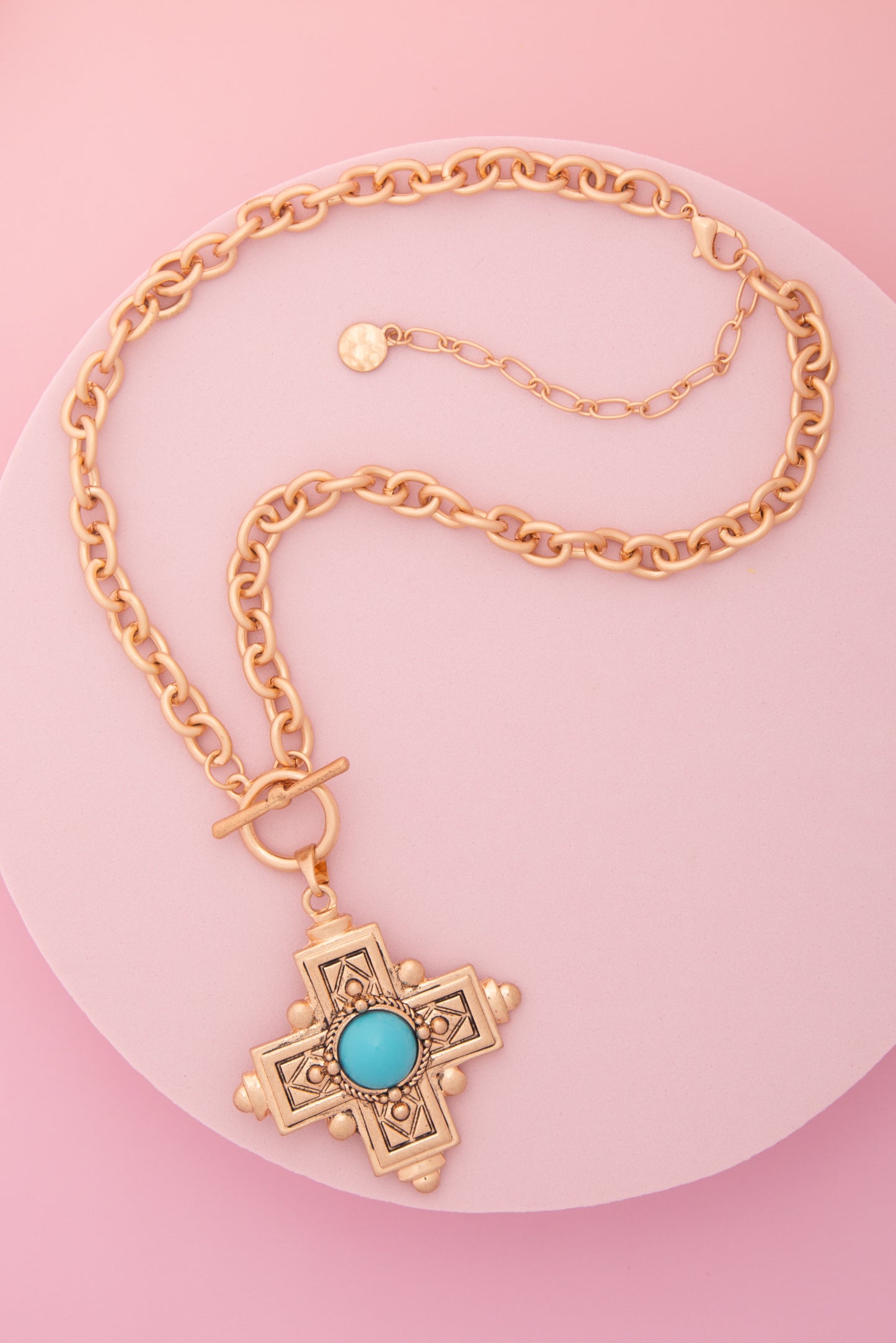 Bree Pearl / Turquoise Embellished Cross Toggle Necklace