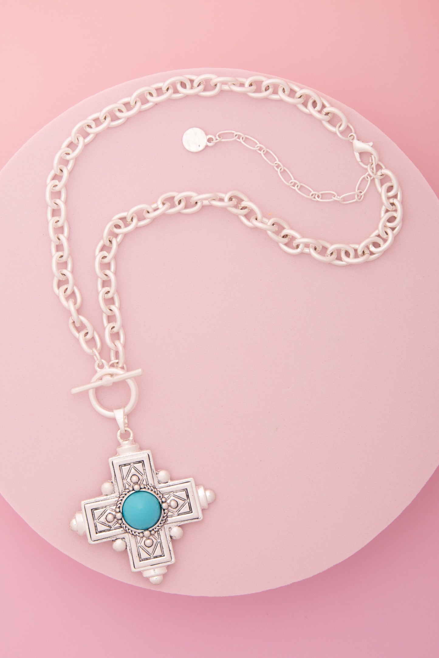 Bree Pearl / Turquoise Embellished Cross Toggle Necklace