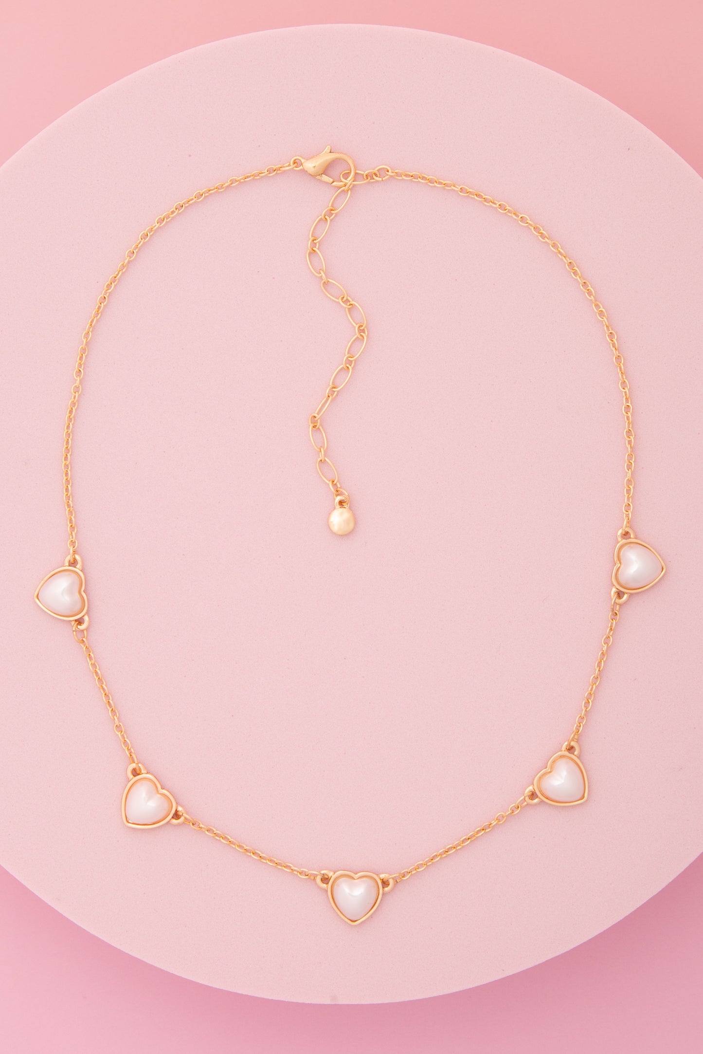 Carmen Bezel Set Pearl Heart Station Necklace