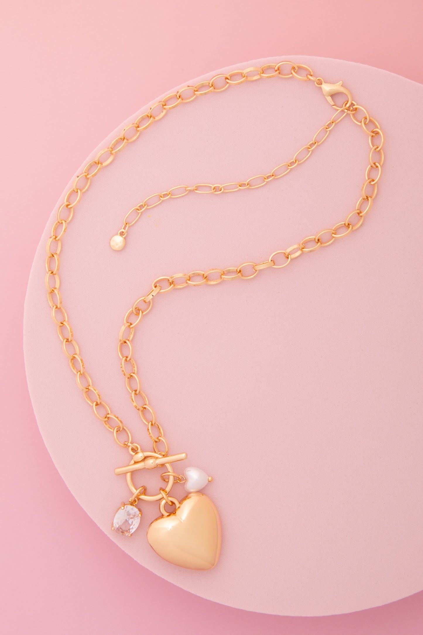 Heather Pearl Crystal Embellished Heart Charm Necklace