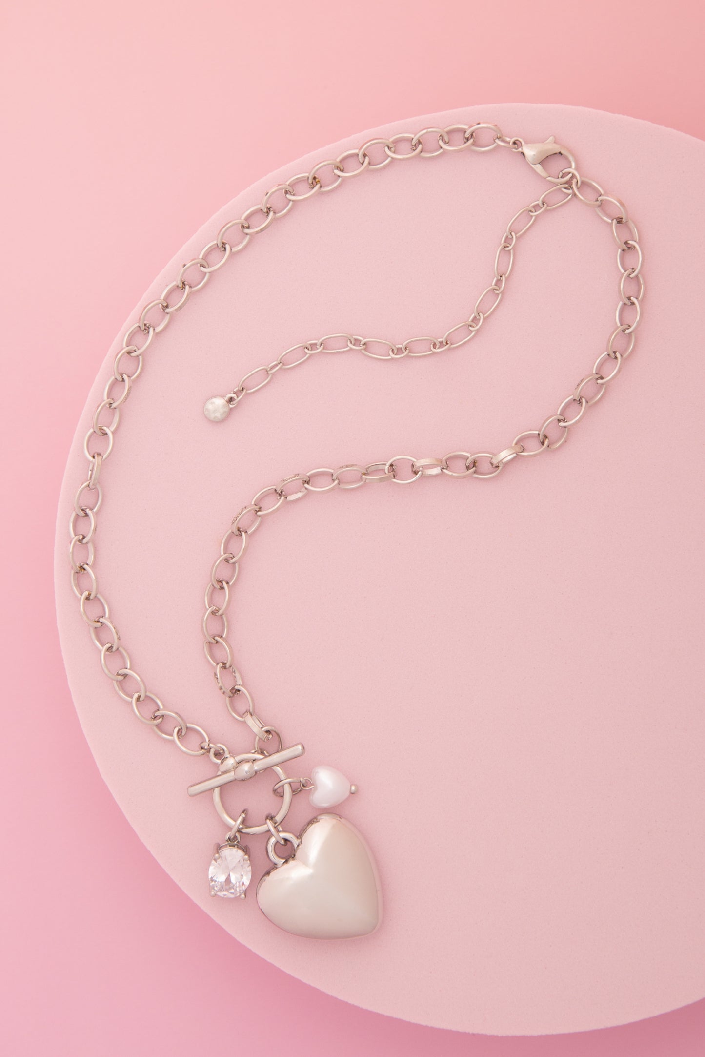 Heather Pearl Crystal Embellished Heart Charm Necklace