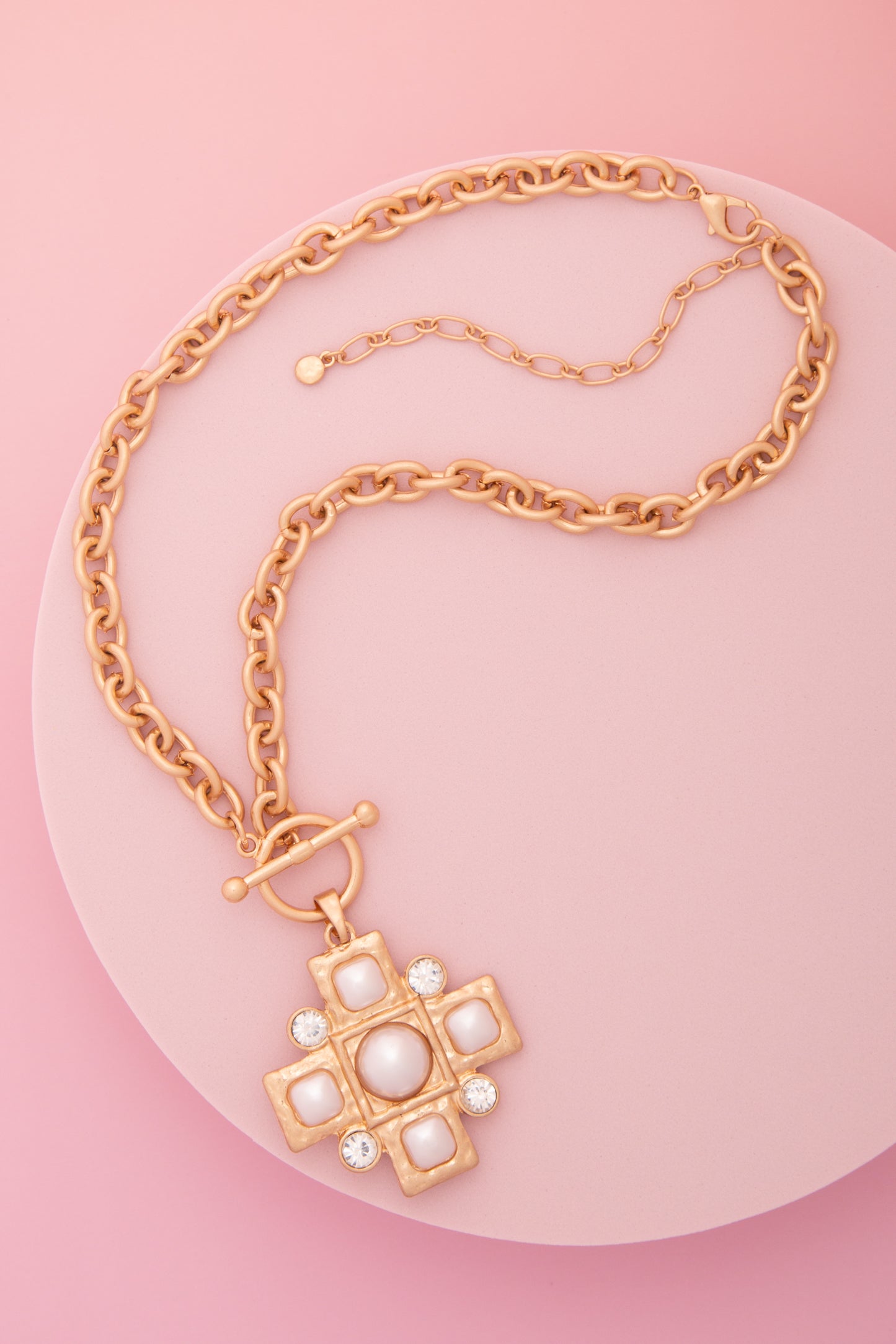 Heidi Crystal Pearl Embellished Cross Pendant Necklace
