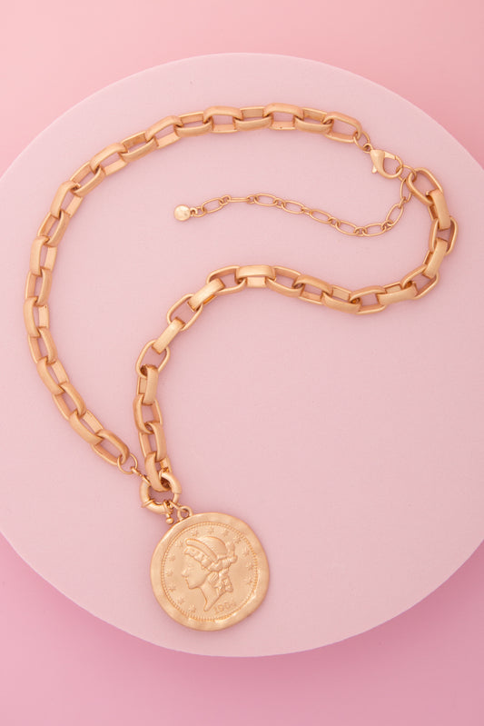 Athena 1904 Morgan Replica Coin Pendant Necklace with Toggle Chain | Gold