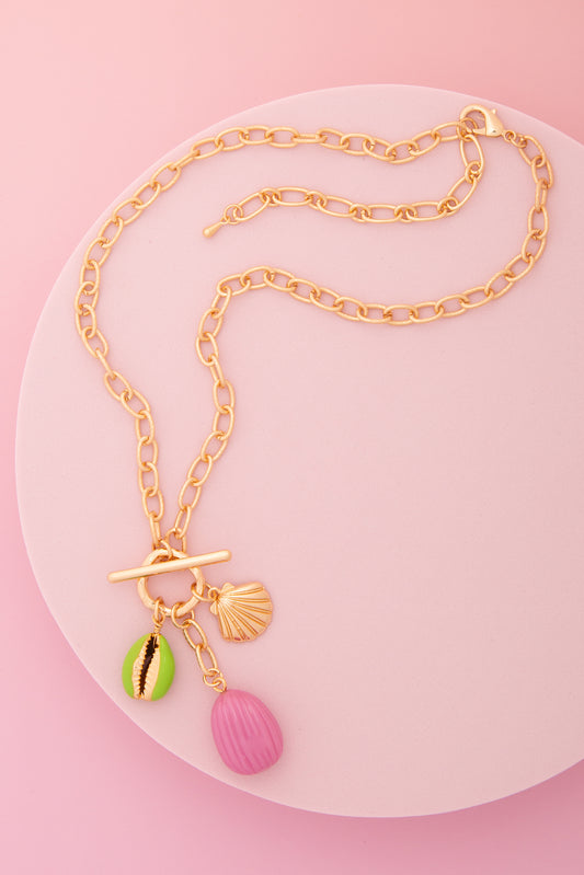 Camila Seashell Theme Charm Necklace with Enamel Trinkets | Green