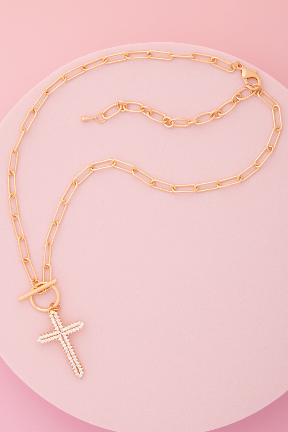 Cathy Rhinestone Pavé Cross Pendant Toggle Necklace