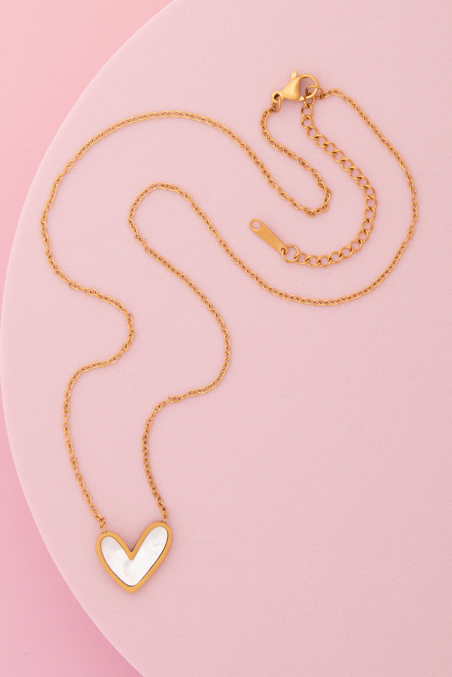 Samantha White Pearlescent Epoxy Heart Pendant Necklace
