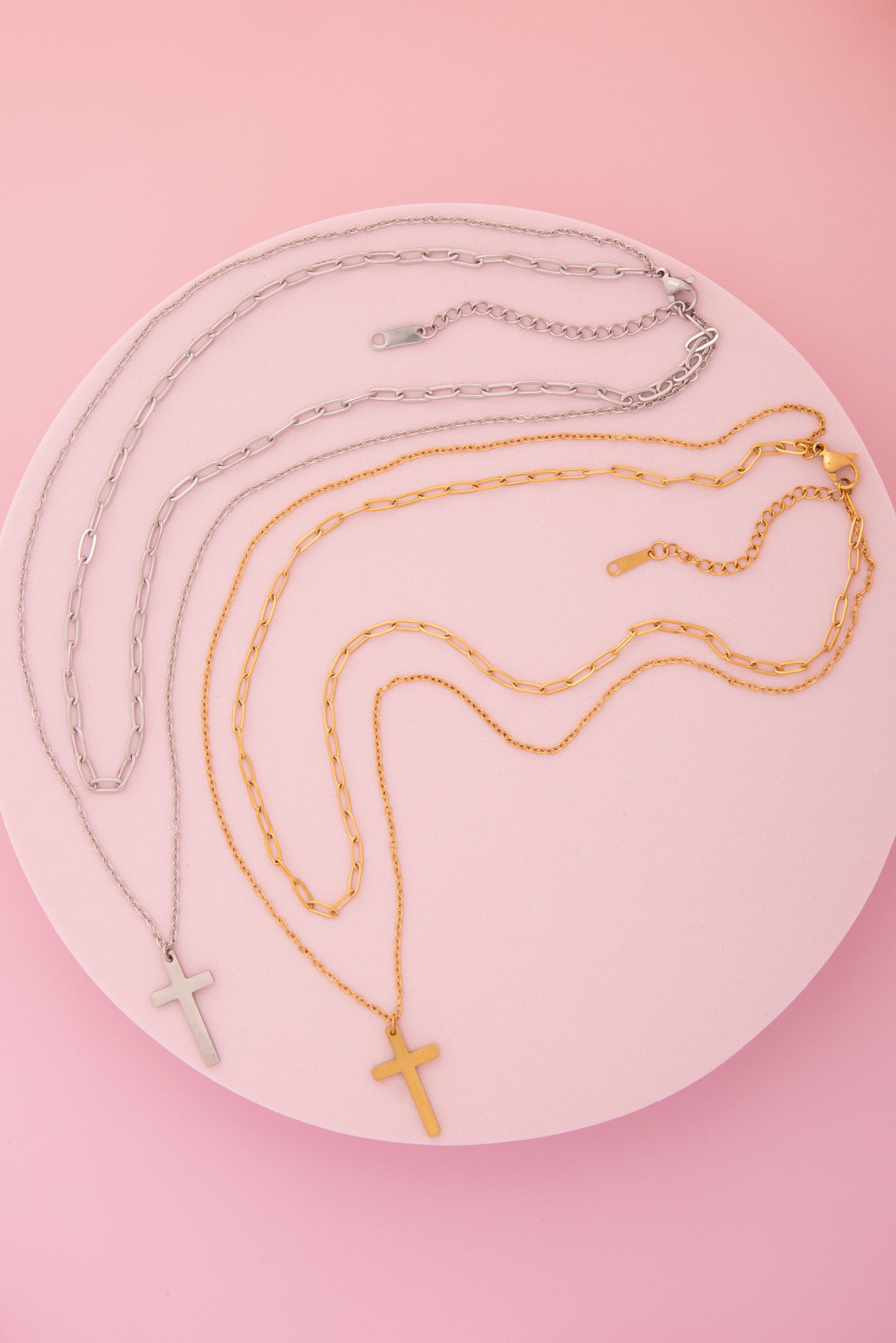 Denise Polished Cross Pendant Multi-Strand Chain Necklace