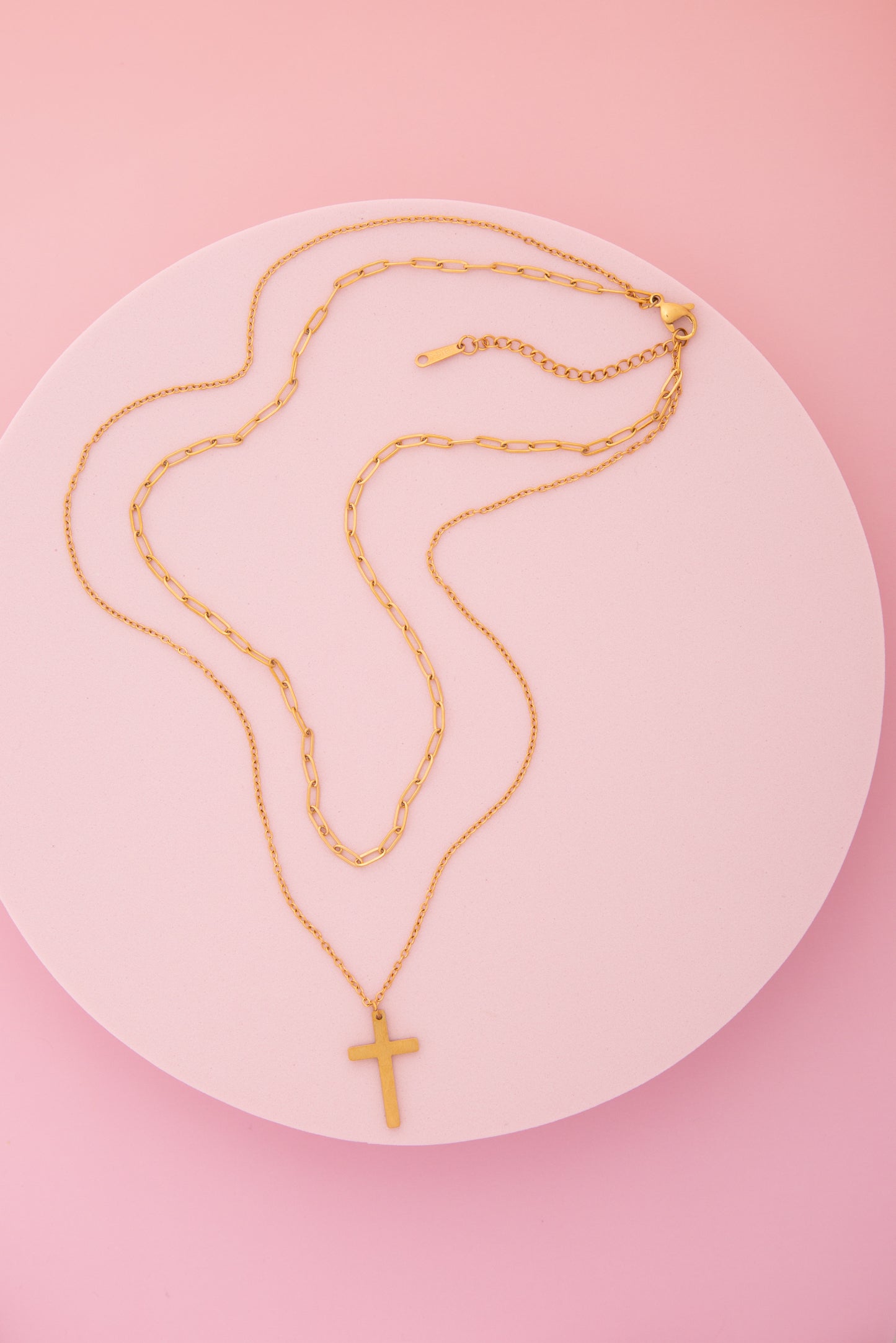 Denise Polished Cross Pendant Multi-Strand Chain Necklace