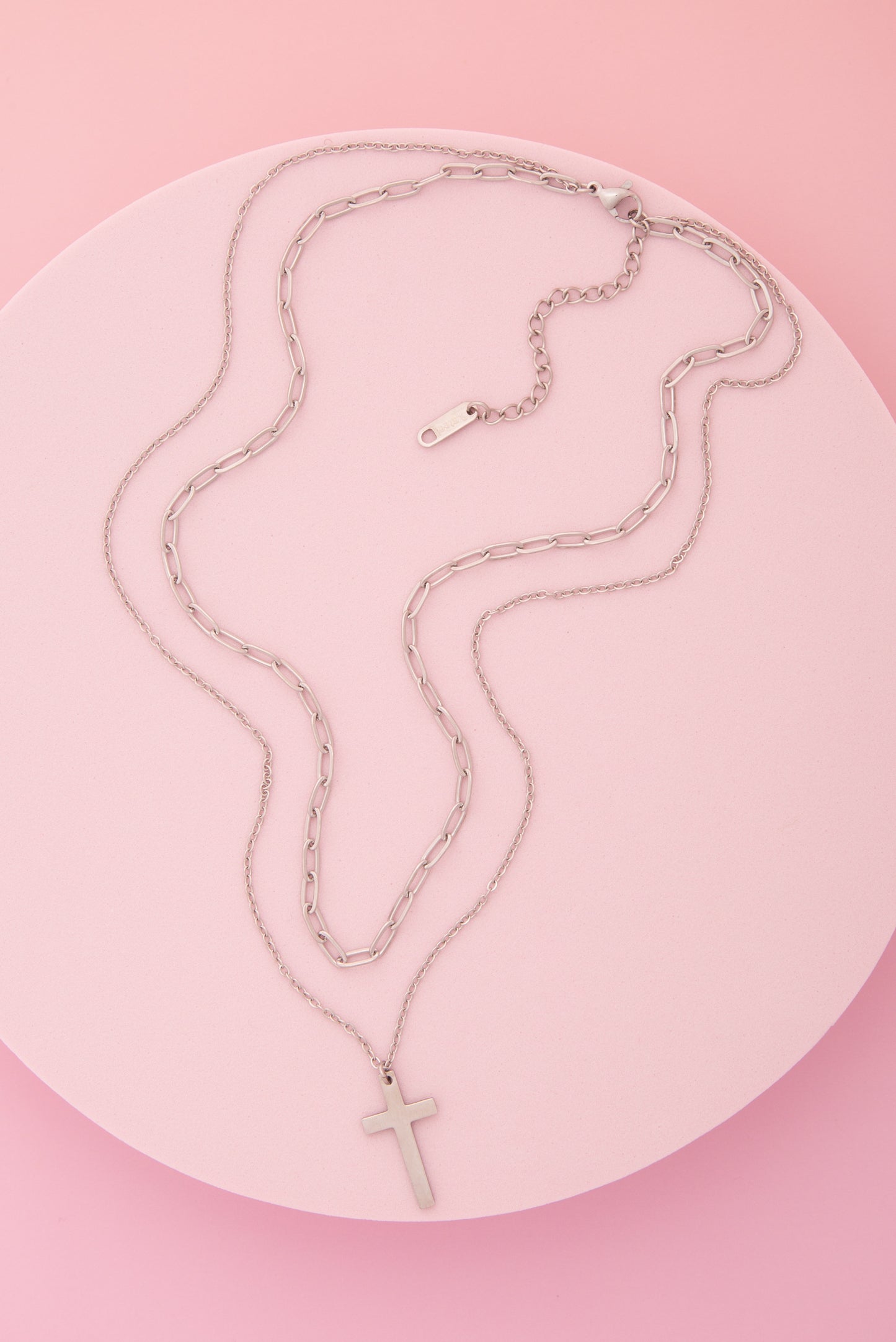 Denise Polished Cross Pendant Multi-Strand Chain Necklace