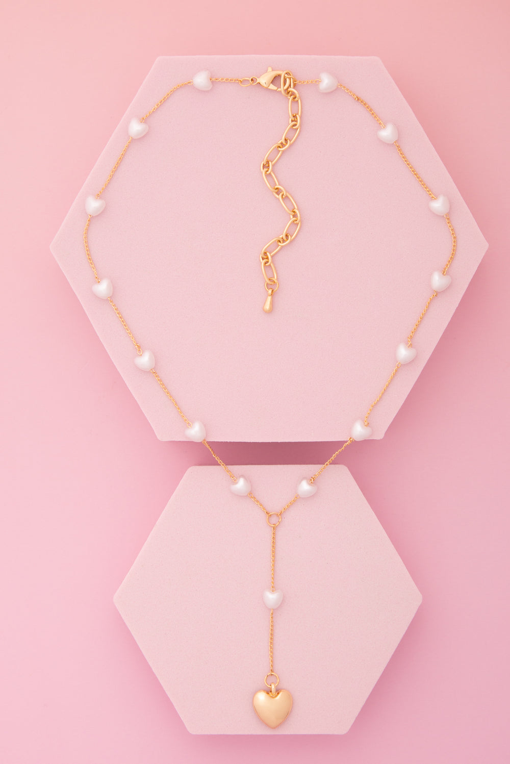 Valentina Heart Pendant Pearl Bead Lariat Necklace