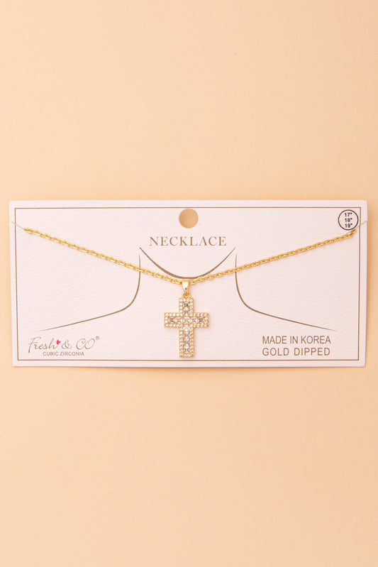 Harlow Cubic Zirconia Cross Pendant Necklace | Gold