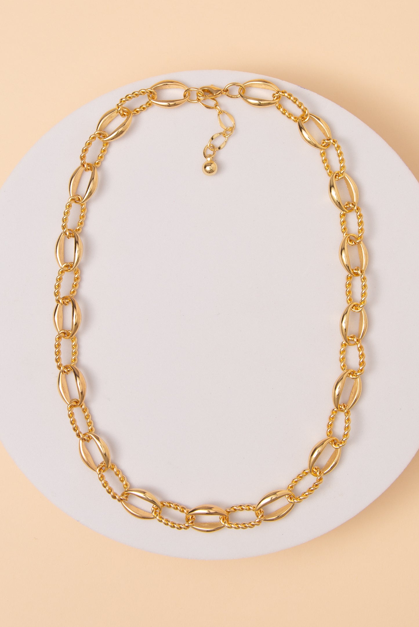Harper Polished Multi-Textured Patterned Chain Link Necklace | Gold