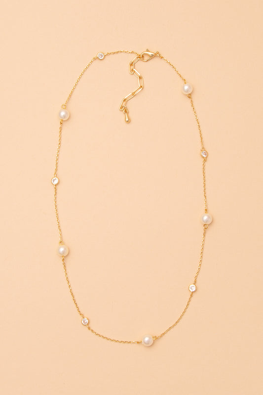 Mariella Pearl & Cubic Zirconia Station Necklace | Gold
