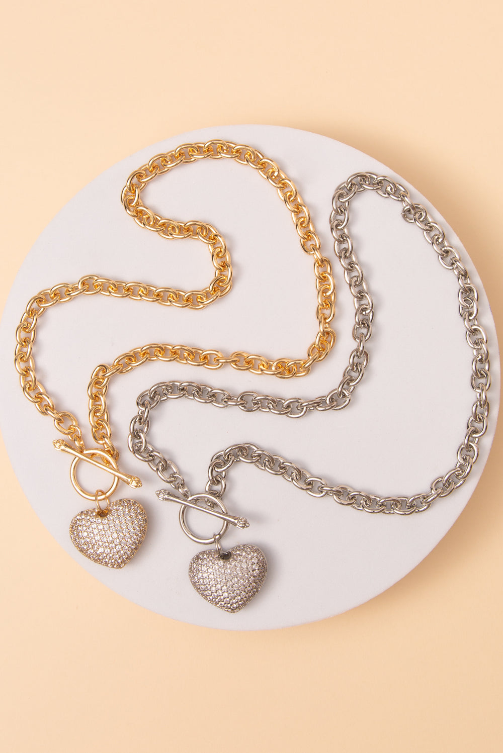 Naomi Cubic Zirconia Pavé Heart Pendant Toggle Chain Necklace