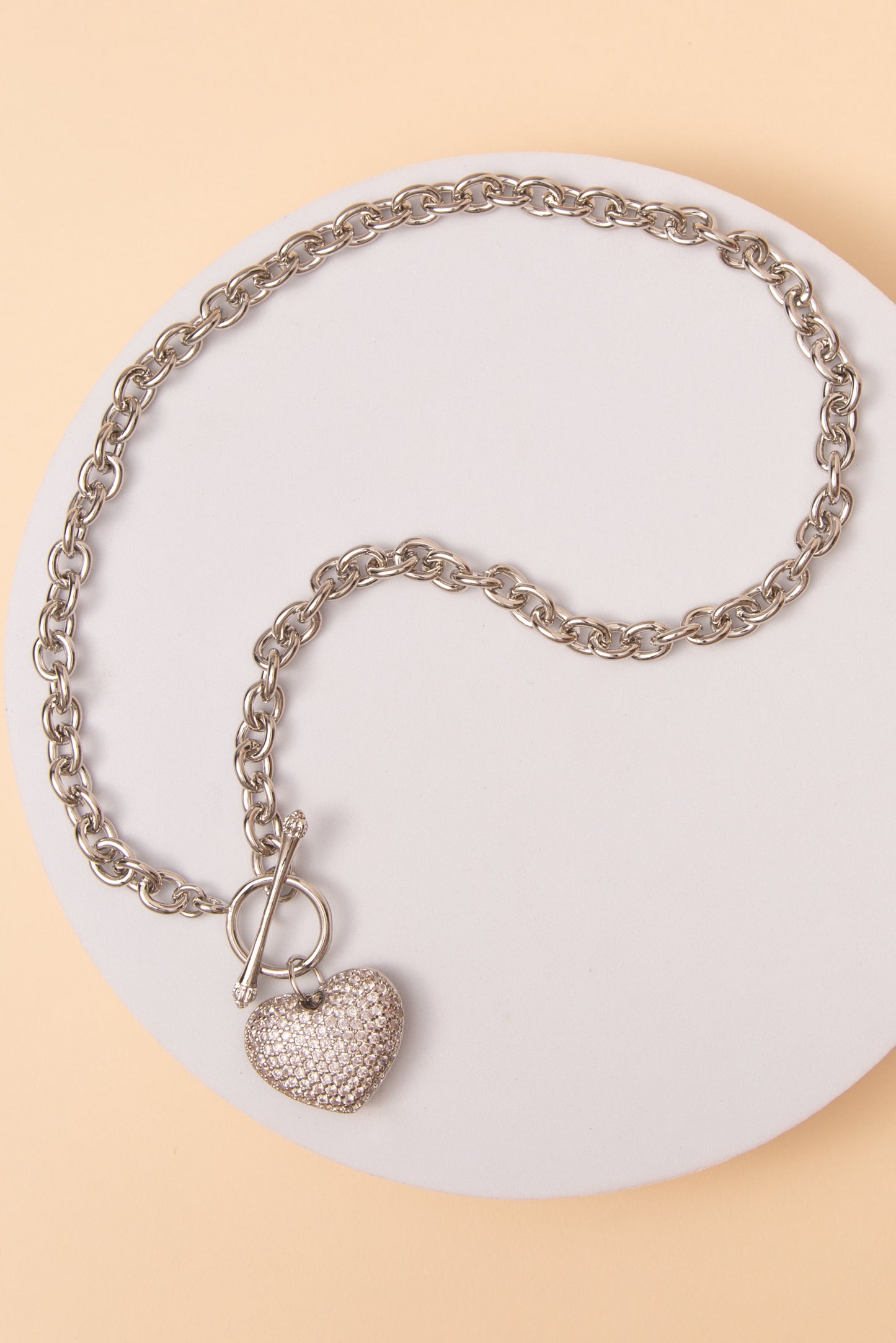 Naomi Cubic Zirconia Pavé Heart Pendant Toggle Chain Necklace | Gold