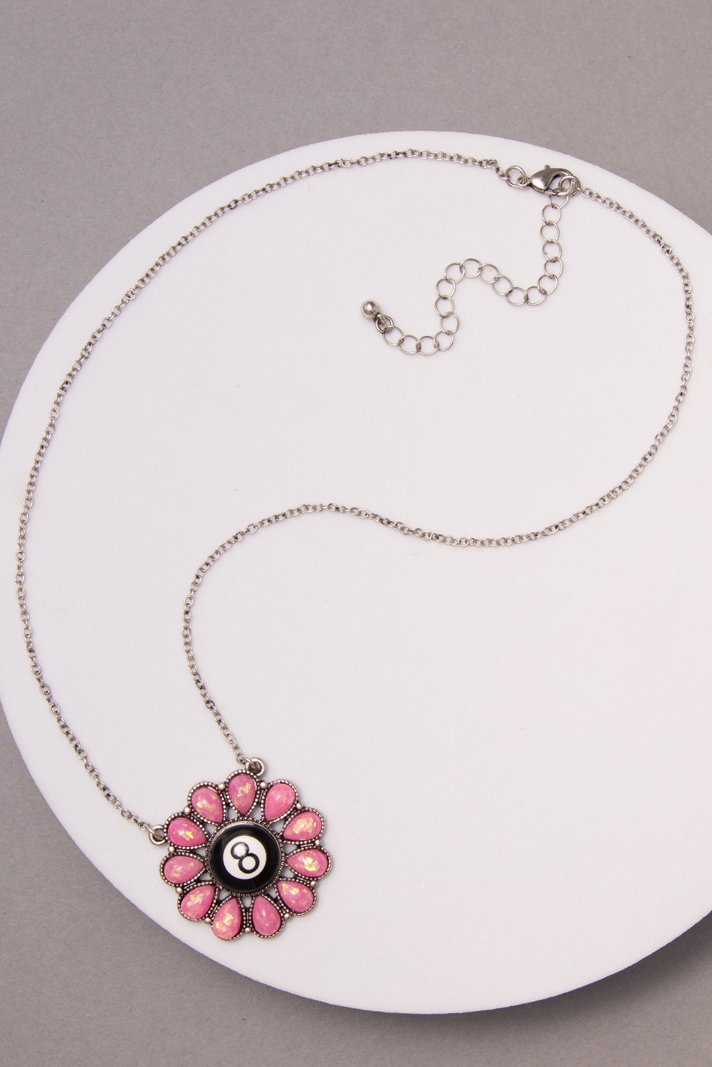 Ruby Western Eight Ball Flower Pendant Necklace | Pink