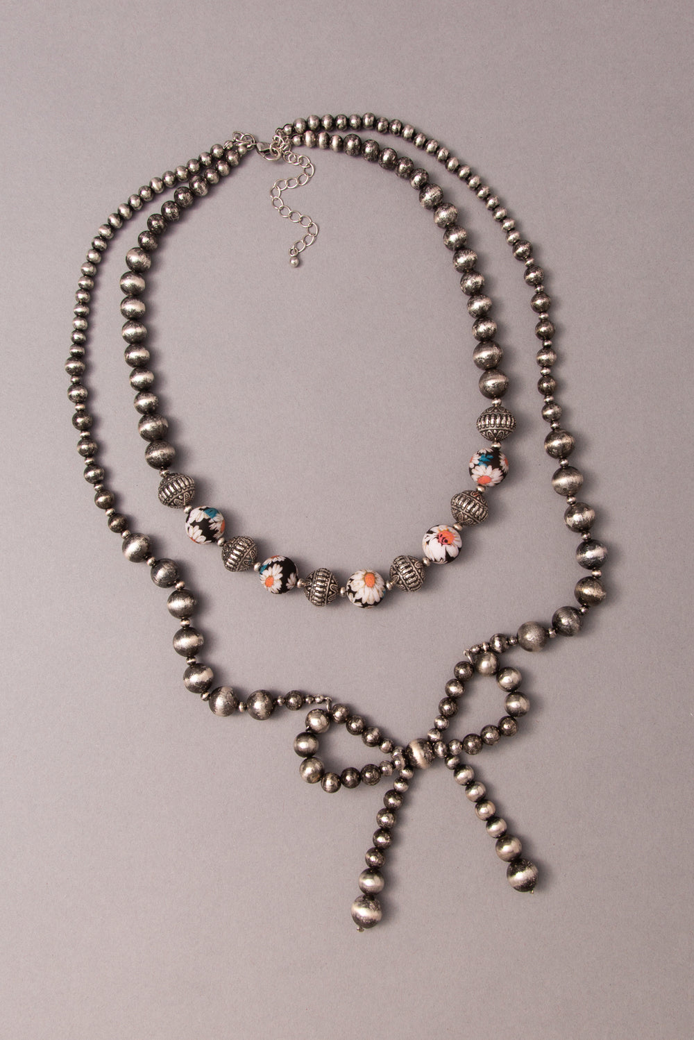 Arielle Western Multi-Strand Beaded Necklace with Bow Pendant