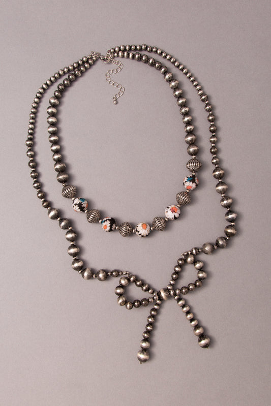 Arielle Western Multi-Strand Beaded Necklace with Bow Pendant